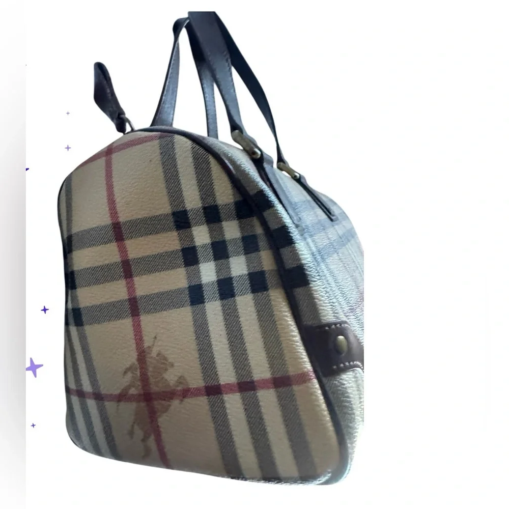 Burberry Nova Check Plaid Boston Satchel Bag Leather Trim